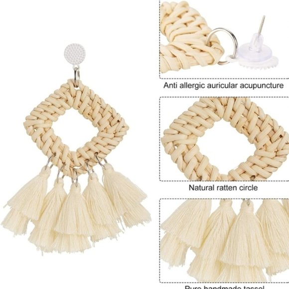 Betsey Johnson Rattan Wicker Straw Dangle Earrings - Picture 3 of 6